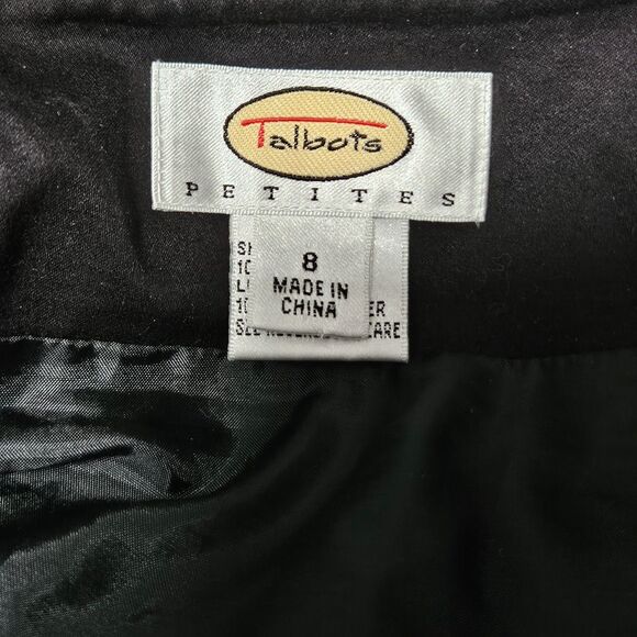 Talbots Petites Wool Skirt Black White Polka Dot Button Detail Lined Size 8P - Picture 5 of 6